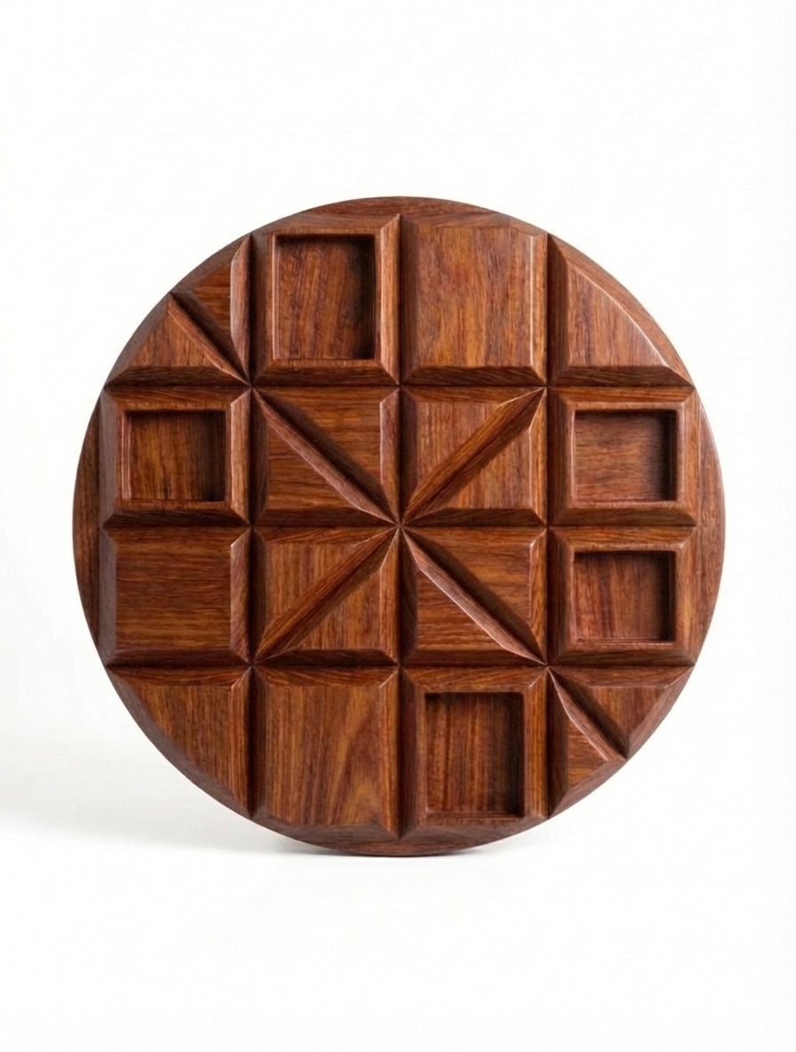 Geometric Starburst Carved Wood Wall Art Panel