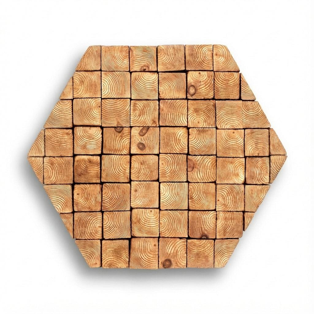 Geometric Log End Hexagon Wood Wall Art Panel
