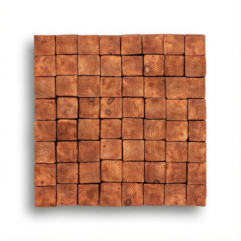 Concentric Squares Carved Wood Wall Art Panel - Natural