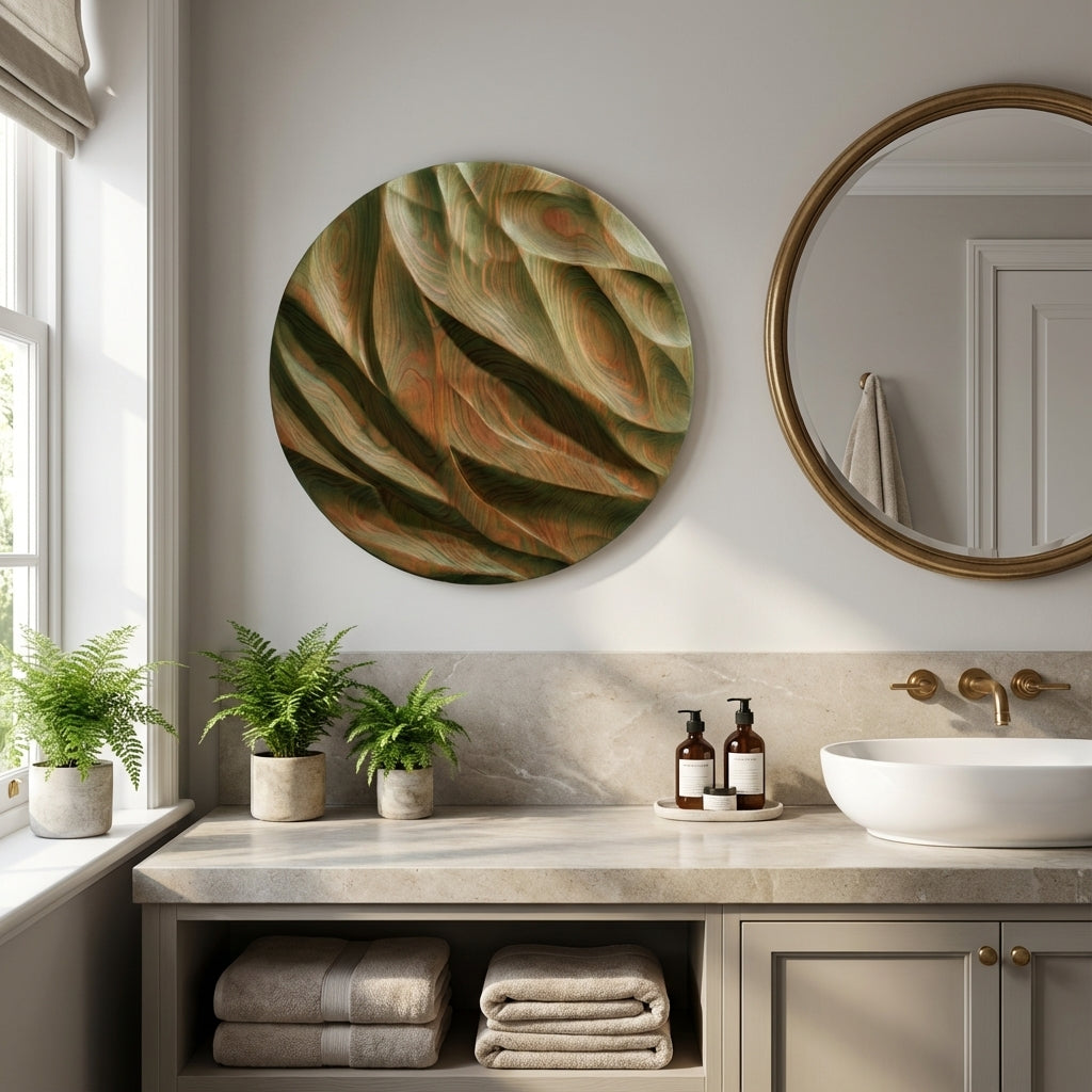 Erosion Carved Wood Wall Art Panel - Bathroom Setting