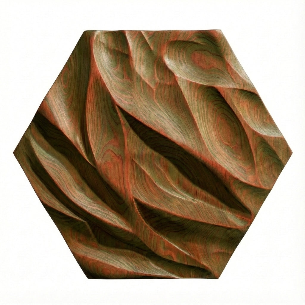 Ethereal Wave Carved Wood Wall Art - Fern