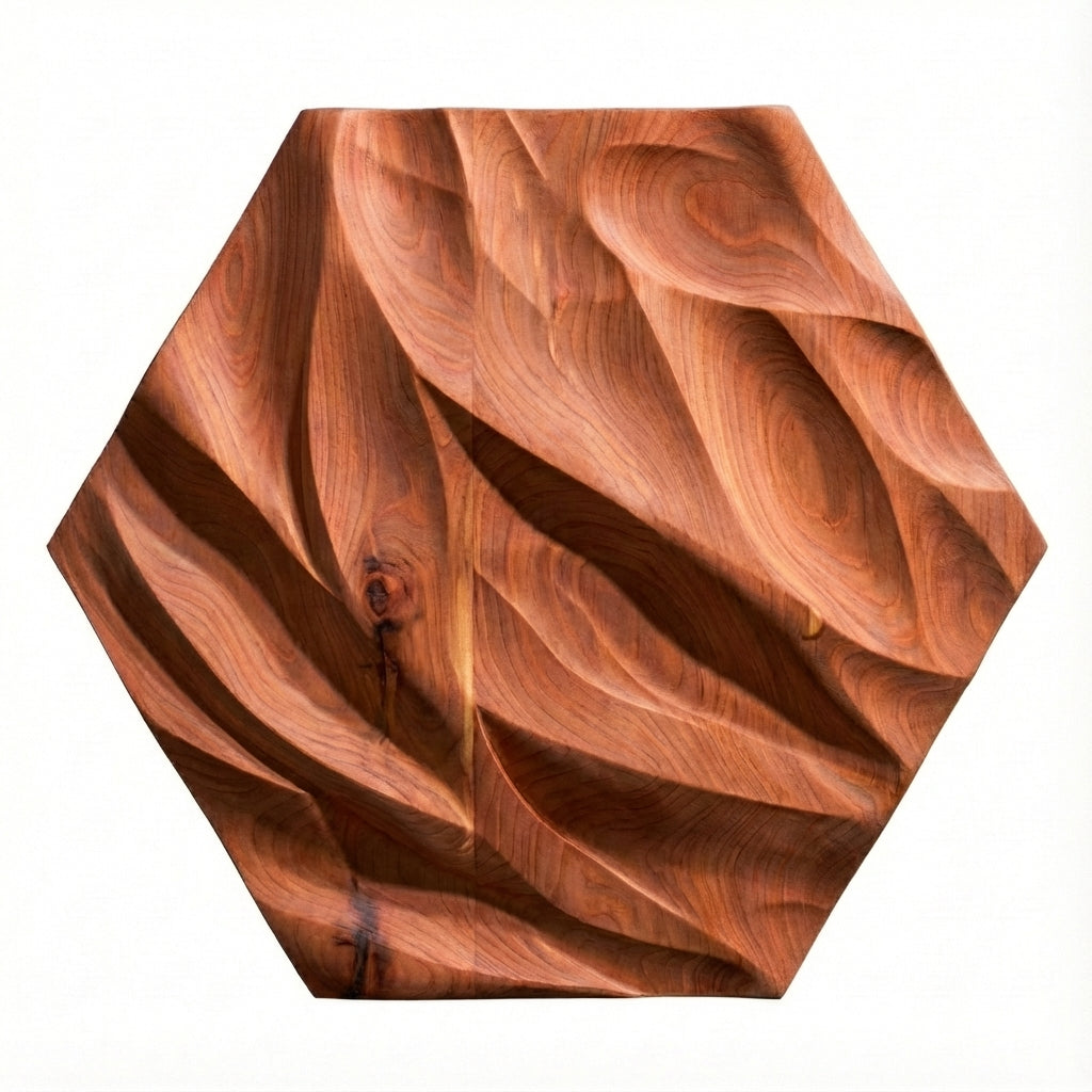 Ethereal Wave Carved Wood Wall Art - Natural