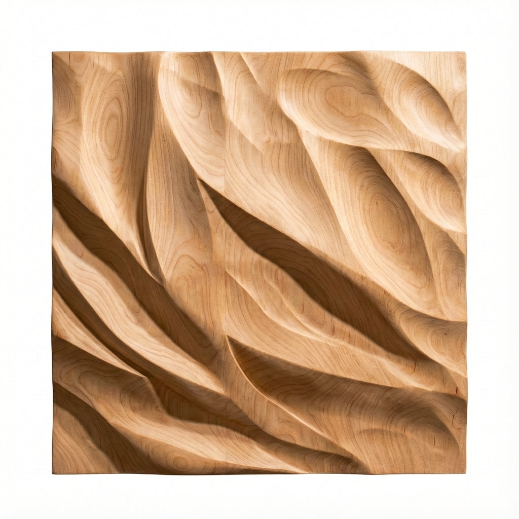 Ethereal Wave Carved Wood Wall Art Panel