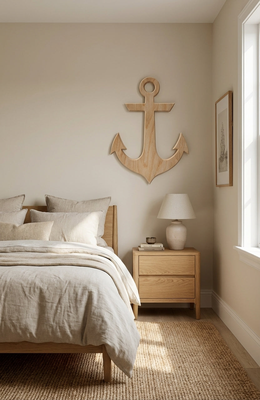 Nautical Anchor Carved Wood Wall Art - Bedroom Setting