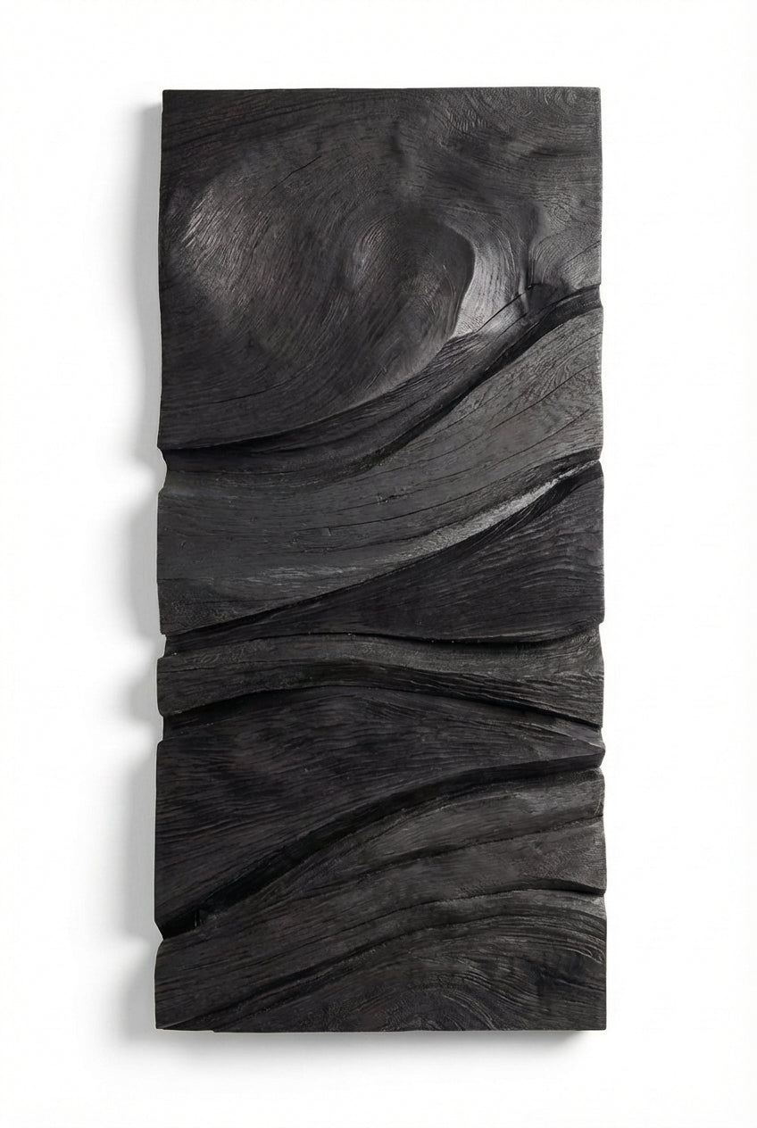 Erosion Waves Carved Wood Wall Art Panel - Freeform (Charcoal)