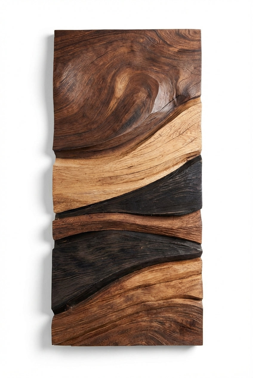 Erosion Waves Carved Wood Wall Art Panel