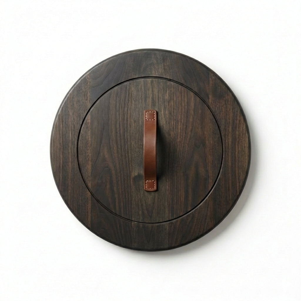 Artisanal Wood Panel with Central Leather Handle - Freeform (Charcoal)