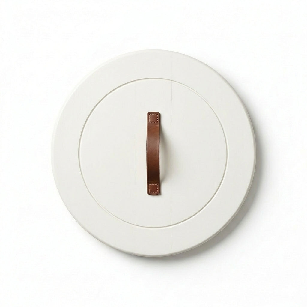 Artisanal Wood Panel with Central Leather Handle - Freeform (Cotton White)