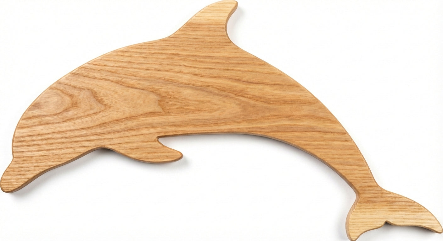 Ocean's Embrace: Carved Dolphin Wood Wall Art - Freeform (Natural)