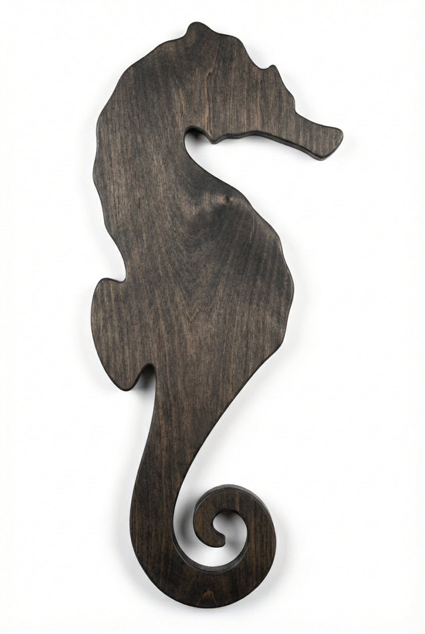 Emerald Seahorse: Carved Wood Wall Art Panel - Freeform (Charcoal)