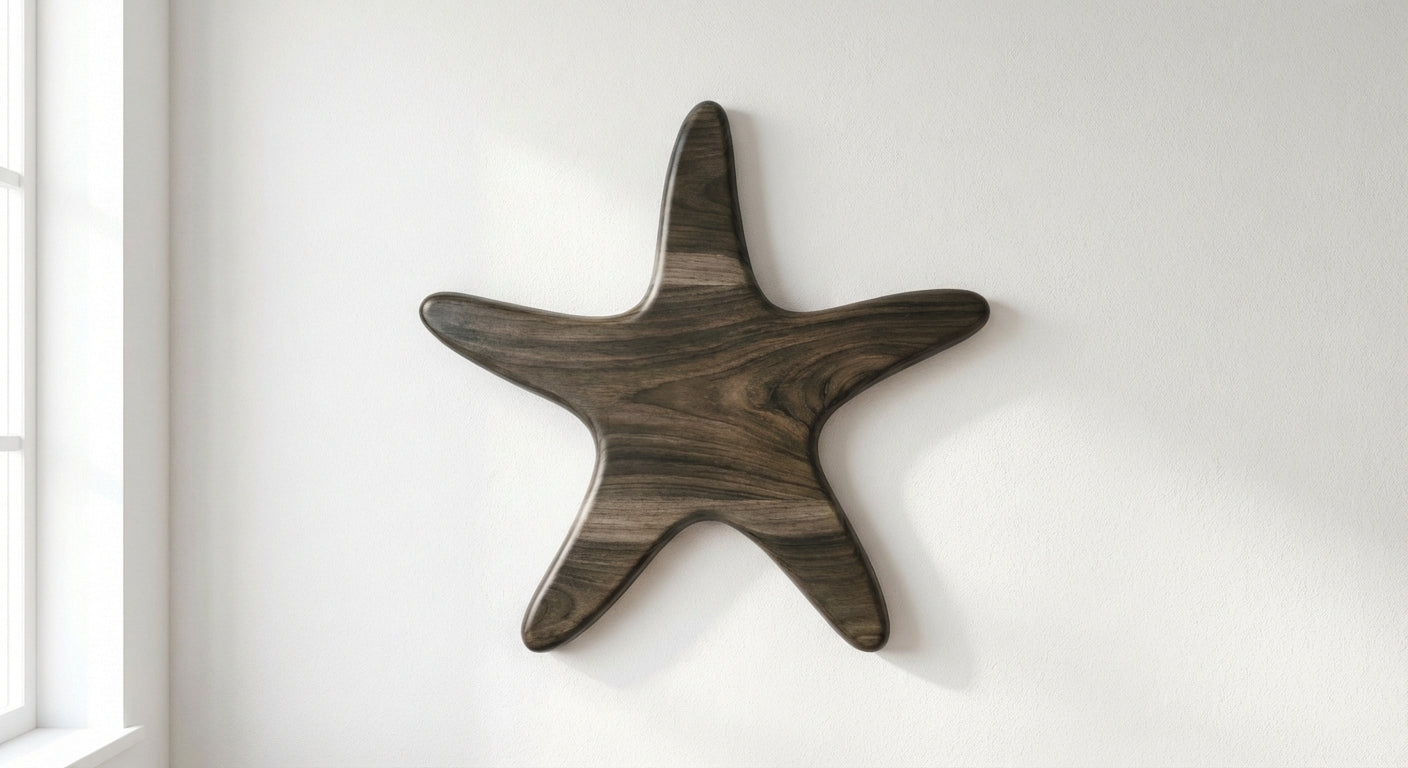 Ocean Tide Starfish Carved Wood Wall Art - Freeform (Charcoal)