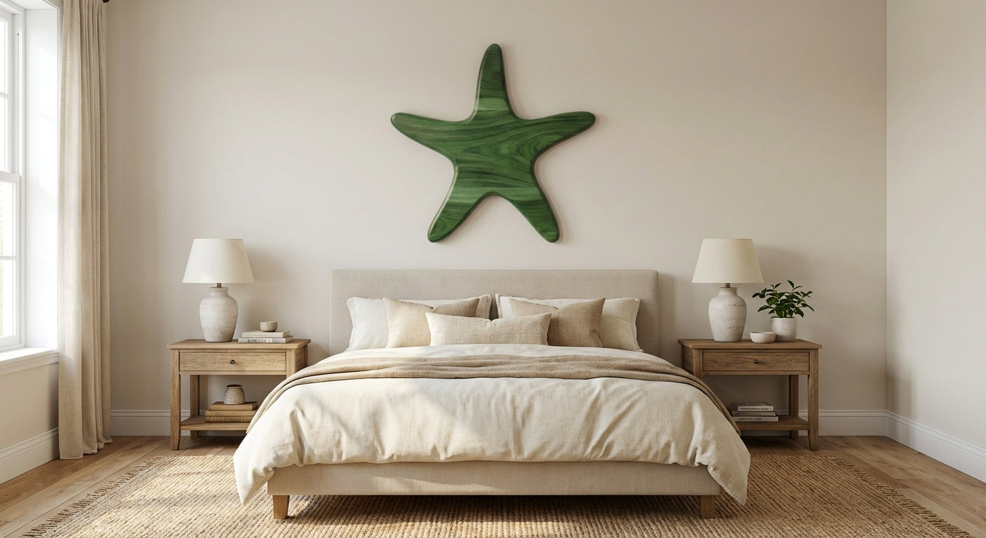 Ocean Tide Starfish Carved Wood Wall Art - Freeform in Bedroom (Fern)