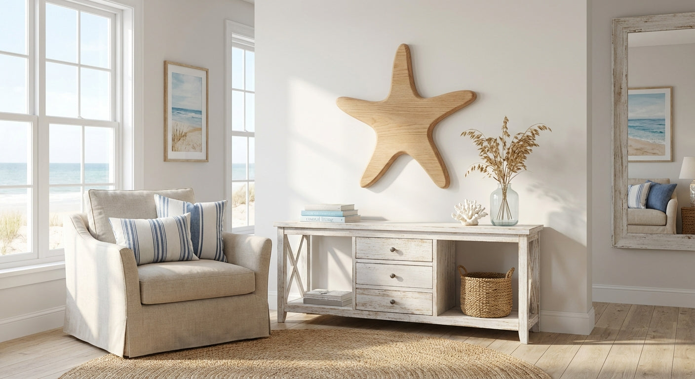 Ocean Tide Starfish Carved Wood Wall Art - Freeform in Beach House (Natural)