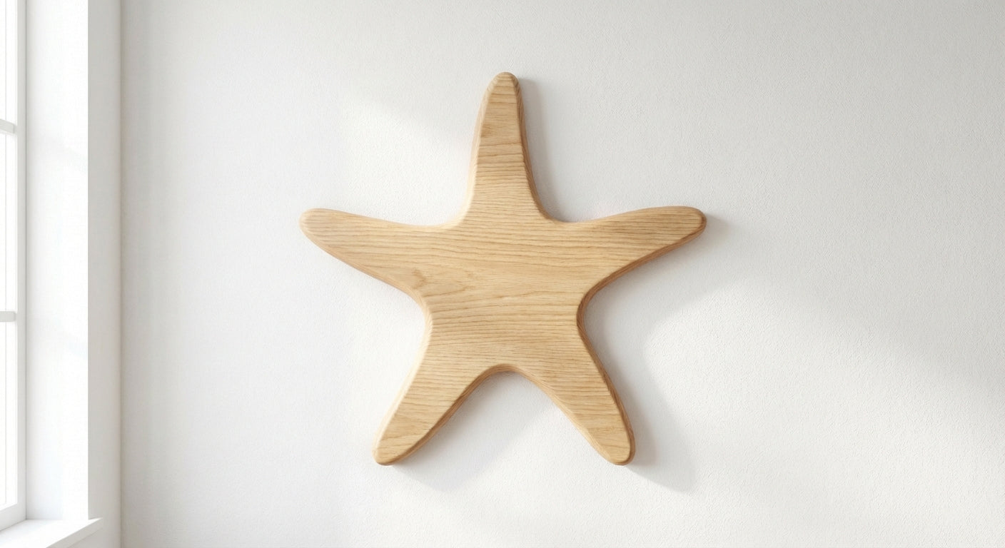 Ocean Tide Starfish Carved Wood Wall Art - Freeform (Natural)