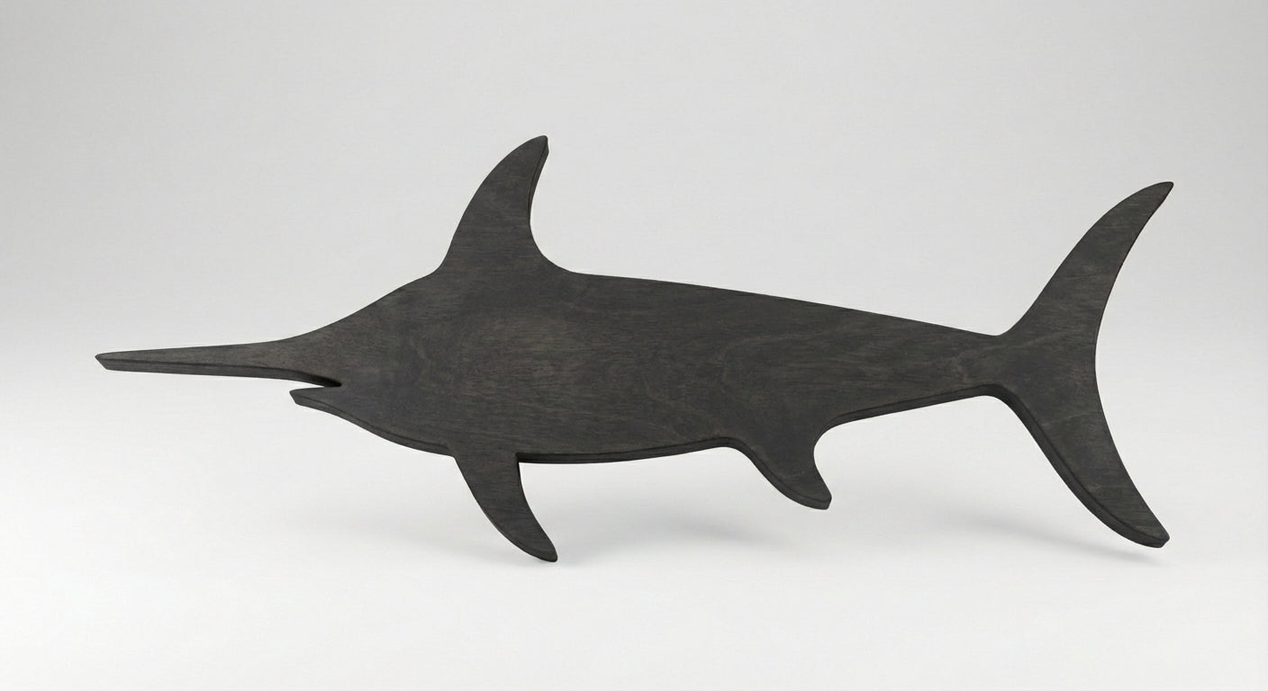 Abstract Swordfish Wood Wall Art - Freeform (Charcoal)