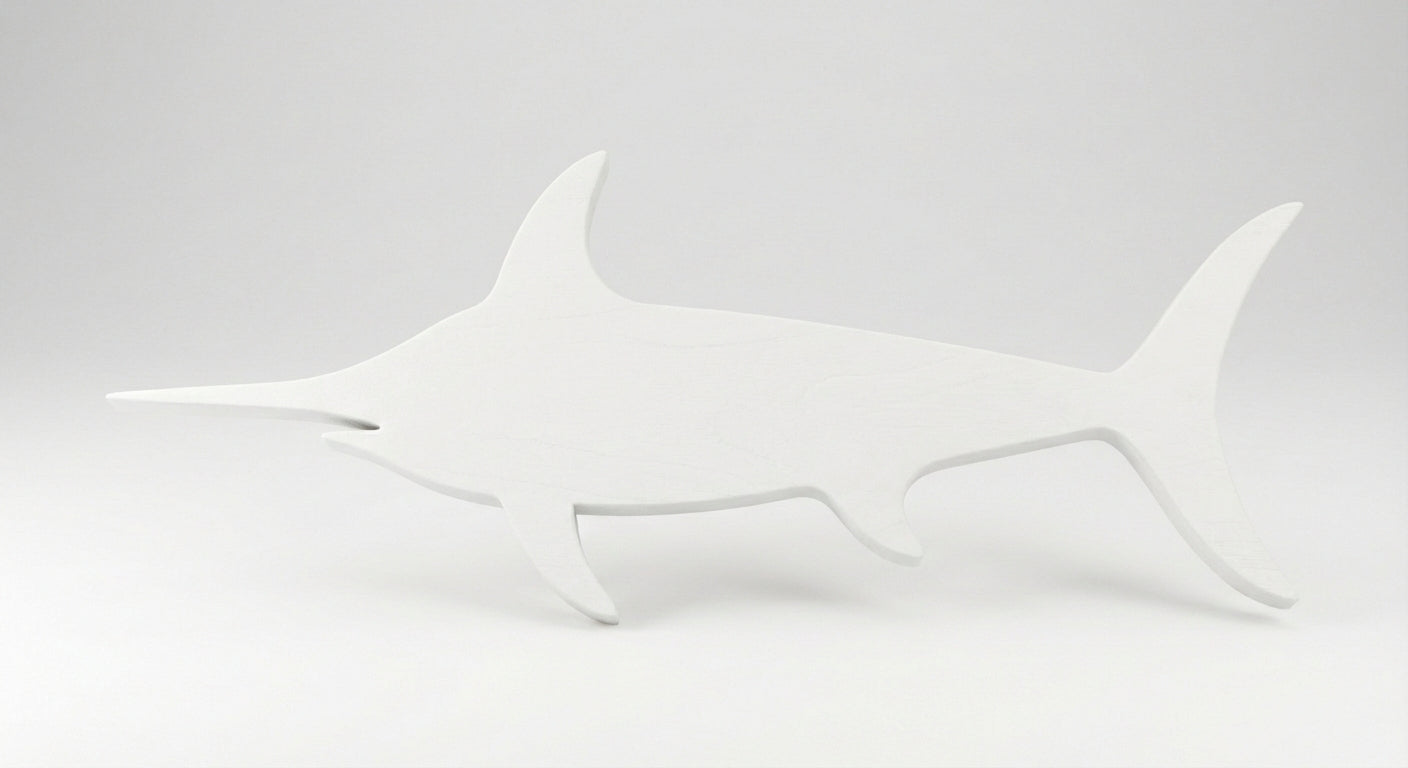 Abstract Swordfish Wood Wall Art - Freeform (Cotton White)