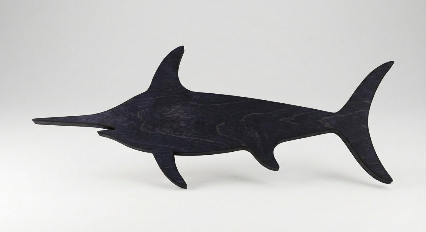 Abstract Swordfish Wood Wall Art - Freeform (Midnight Sky)