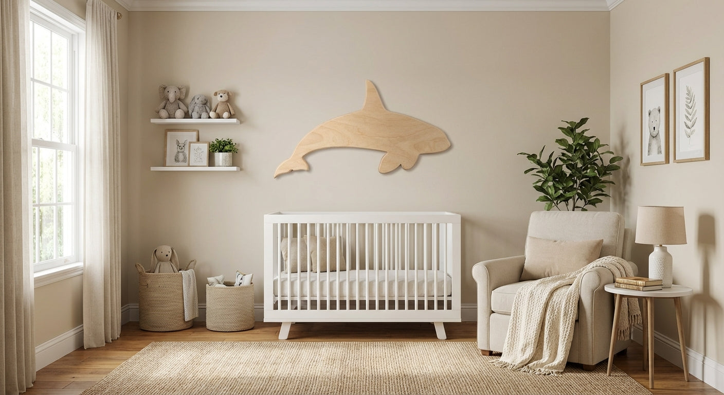Orca Carved Wood Wall Art - Freeform in Nursery (Natural)