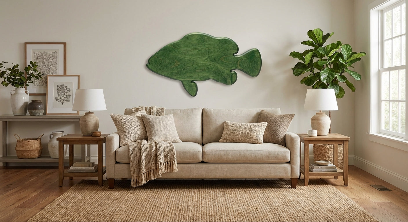 Coastal Currents Carved Wood Wall Art - Freeform in Living Room (Fern)