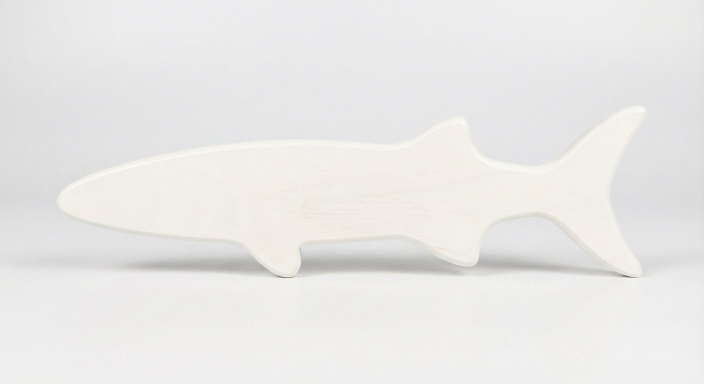 Coastal Shark Carved Wood Wall Art - Freeform (Cotton White)