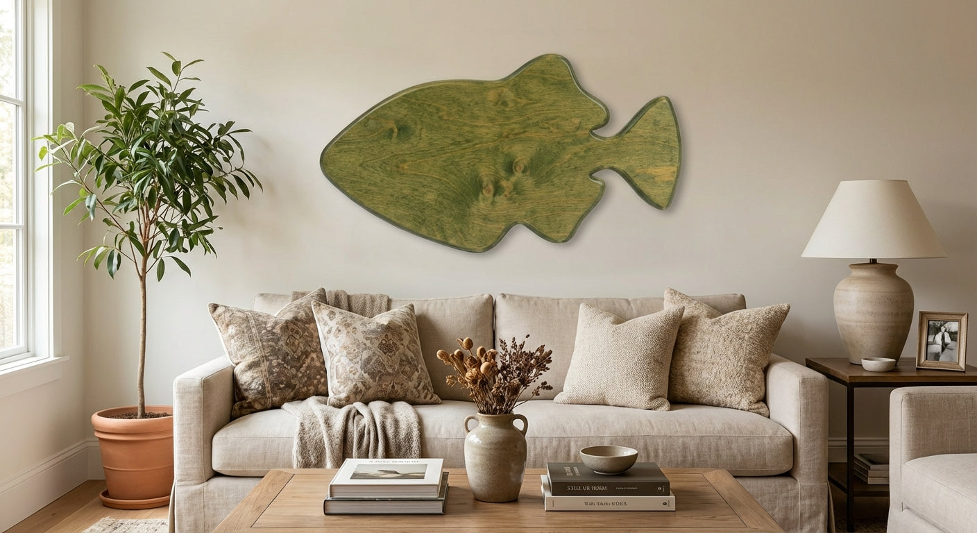 Coastal Currents Carved Wood Wall Art - Freeform in Living Room (Fern)