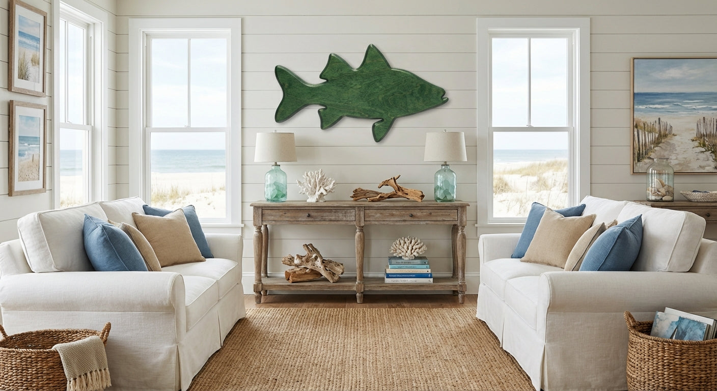 Abstract Fish Wood Wall Art - Freeform in Beach House (Fern)