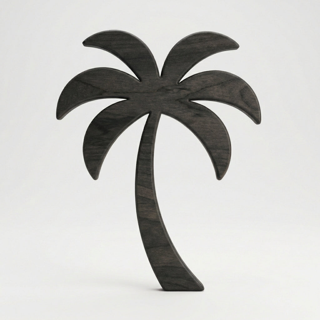 Palm Tree Carved Wood Wall Art Panel - Freeform (Charcoal)