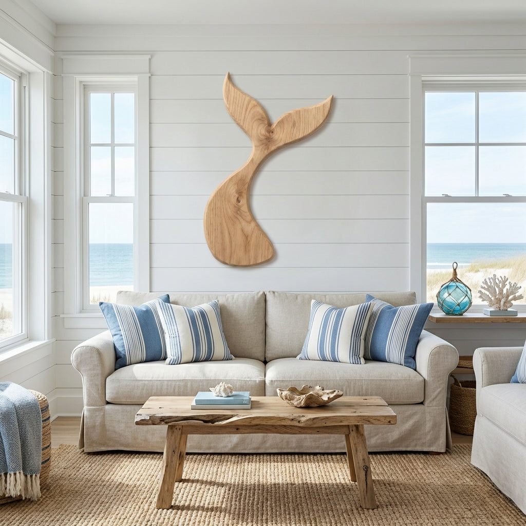 Mermaid Tail Carved Wood Wall Art Panel