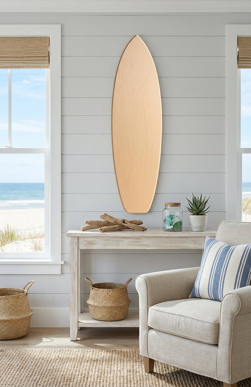 Stand-Up Paddleboard Carved Wood Wall Art Panel - Freeform in Beach House (Natural)