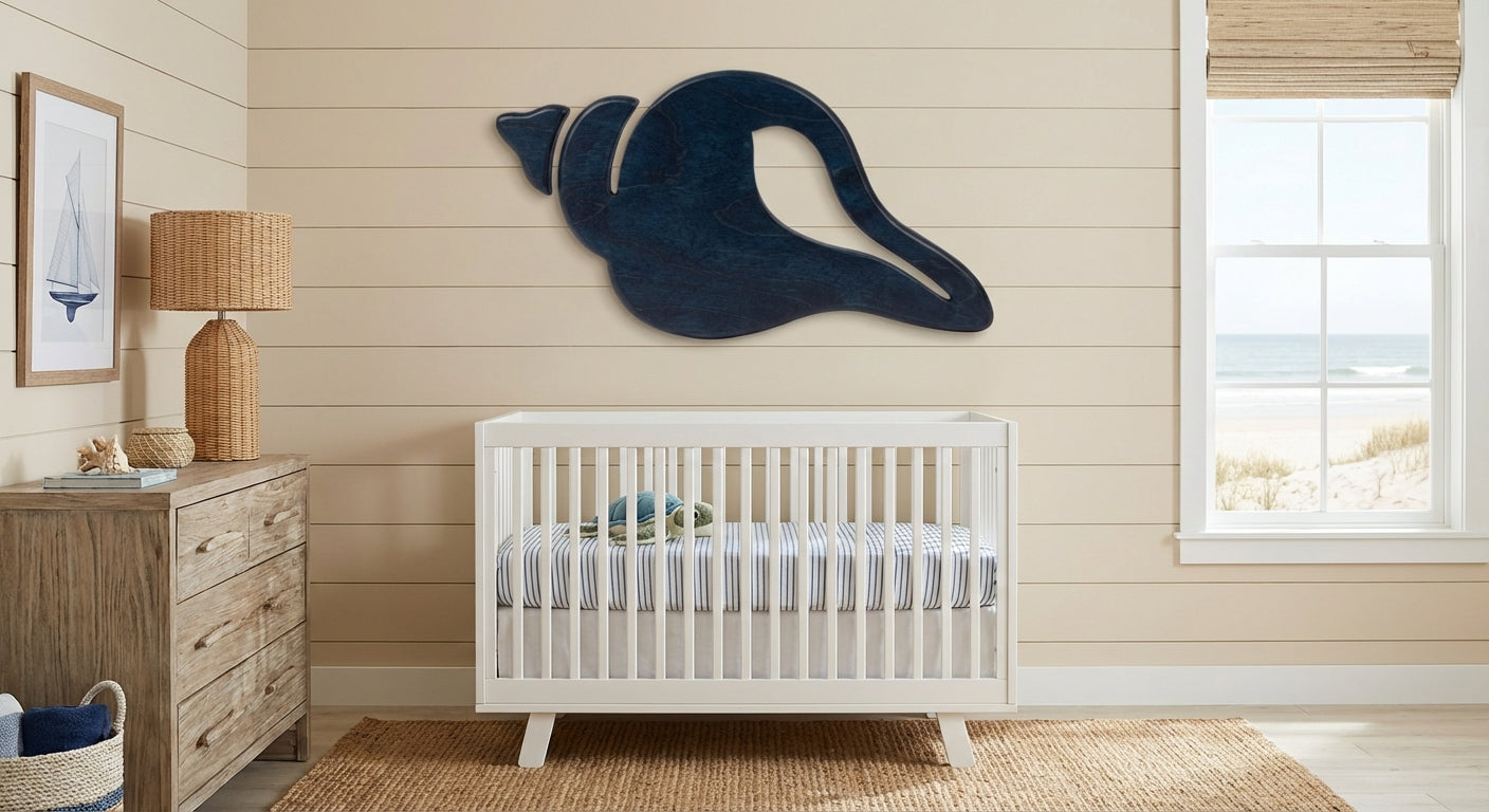 Conch Shell Carved Wood Wall Art Panel