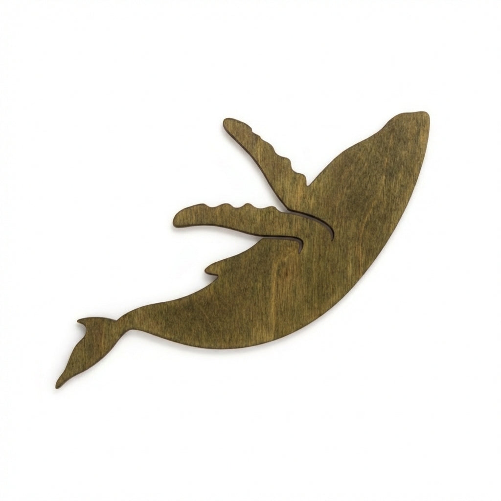 Humpback Whale Wood Wall Art Carved Wood Wall Art Panel - Freeform (Fern)