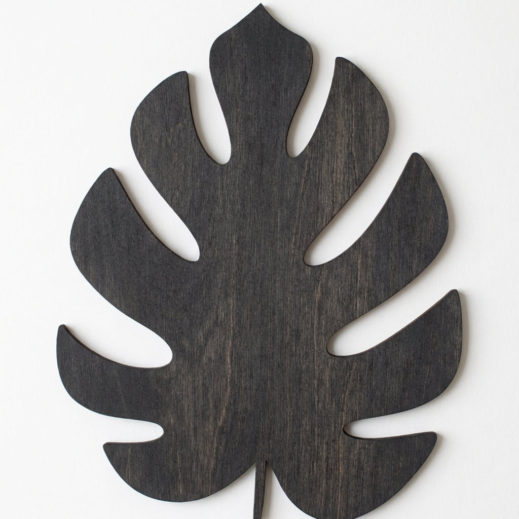 Monstera Leaf Wood Wall Art Carved Wood Wall Art Panel - Freeform (Charcoal)
