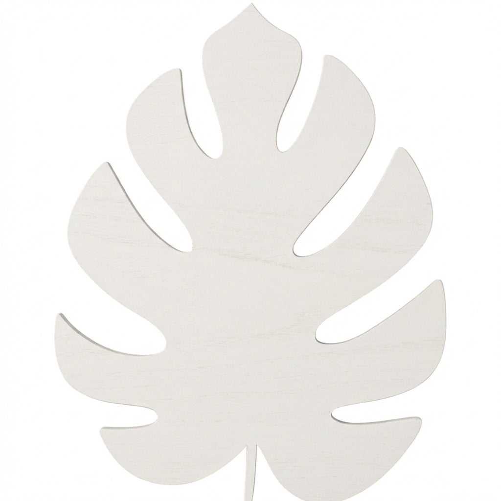 Monstera Leaf Wood Wall Art Carved Wood Wall Art Panel - Freeform (Cotton White)
