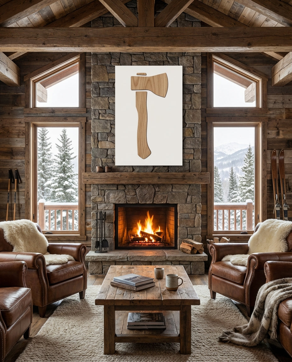 Axe Wood Wall Art Carved Wood Wall Art Panel - Freeform in Ski Chalet (Cotton White)