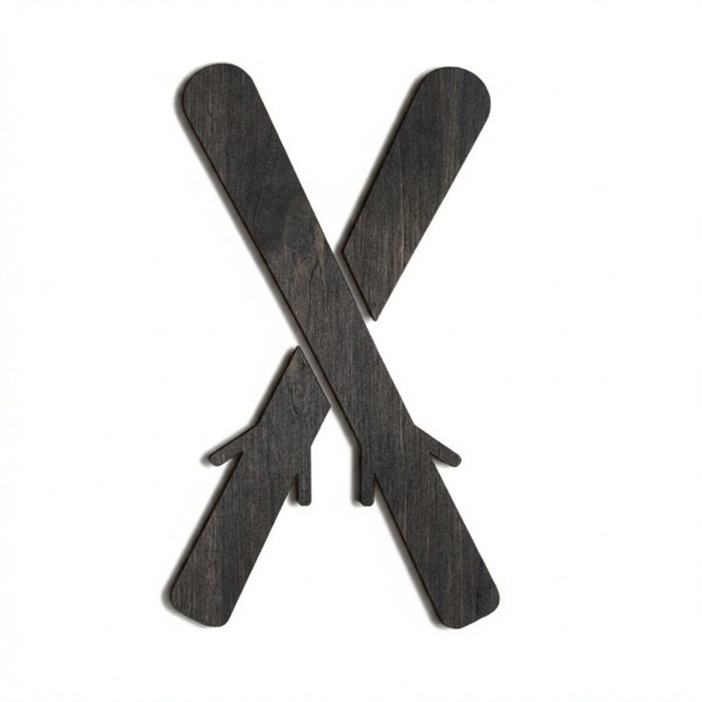 Crossed Skis Wood Wall Art Carved Wood Wall Art Panel - Freeform (Charcoal)