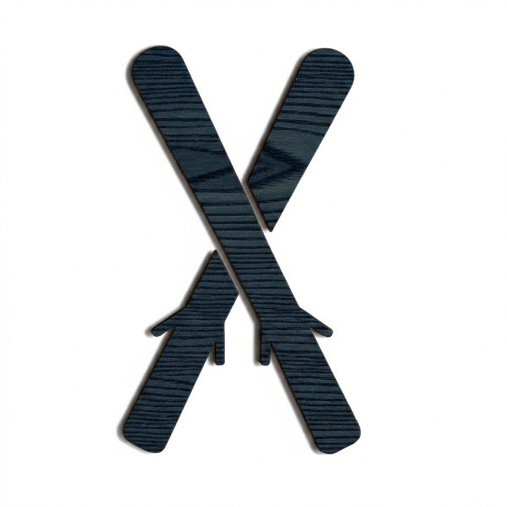 Crossed Skis Wood Wall Art Carved Wood Wall Art Panel - Freeform (Midnight Sky)