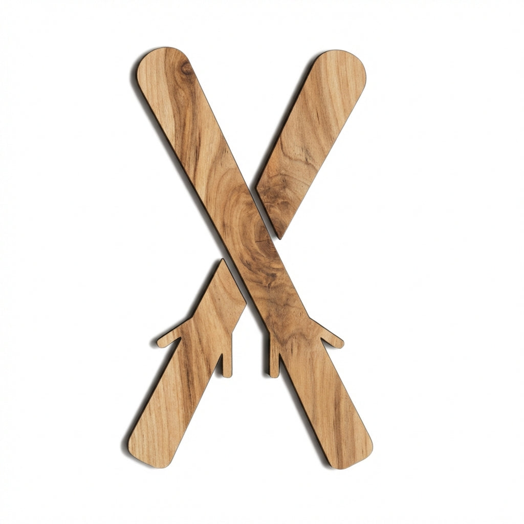 Crossed Skis Wood Wall Art Carved Wood Wall Art Panel - Freeform (Natural)
