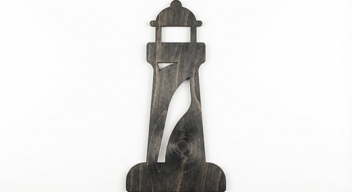 Lighthouse Carved Wood Wall Art Panel - Freeform (Charcoal)