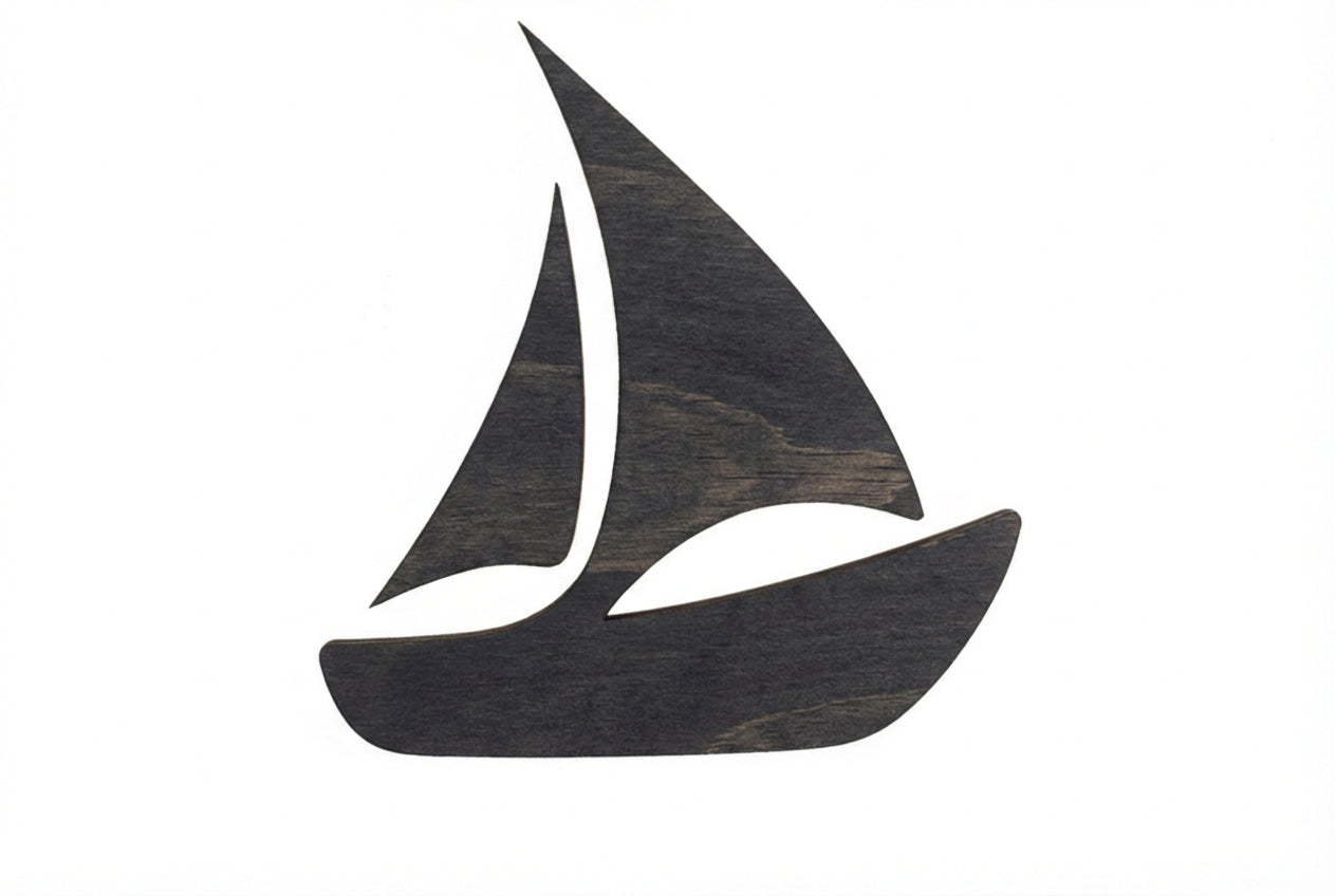 Sailboat Carved Wood Wall Art Panel - Freeform (Charcoal)