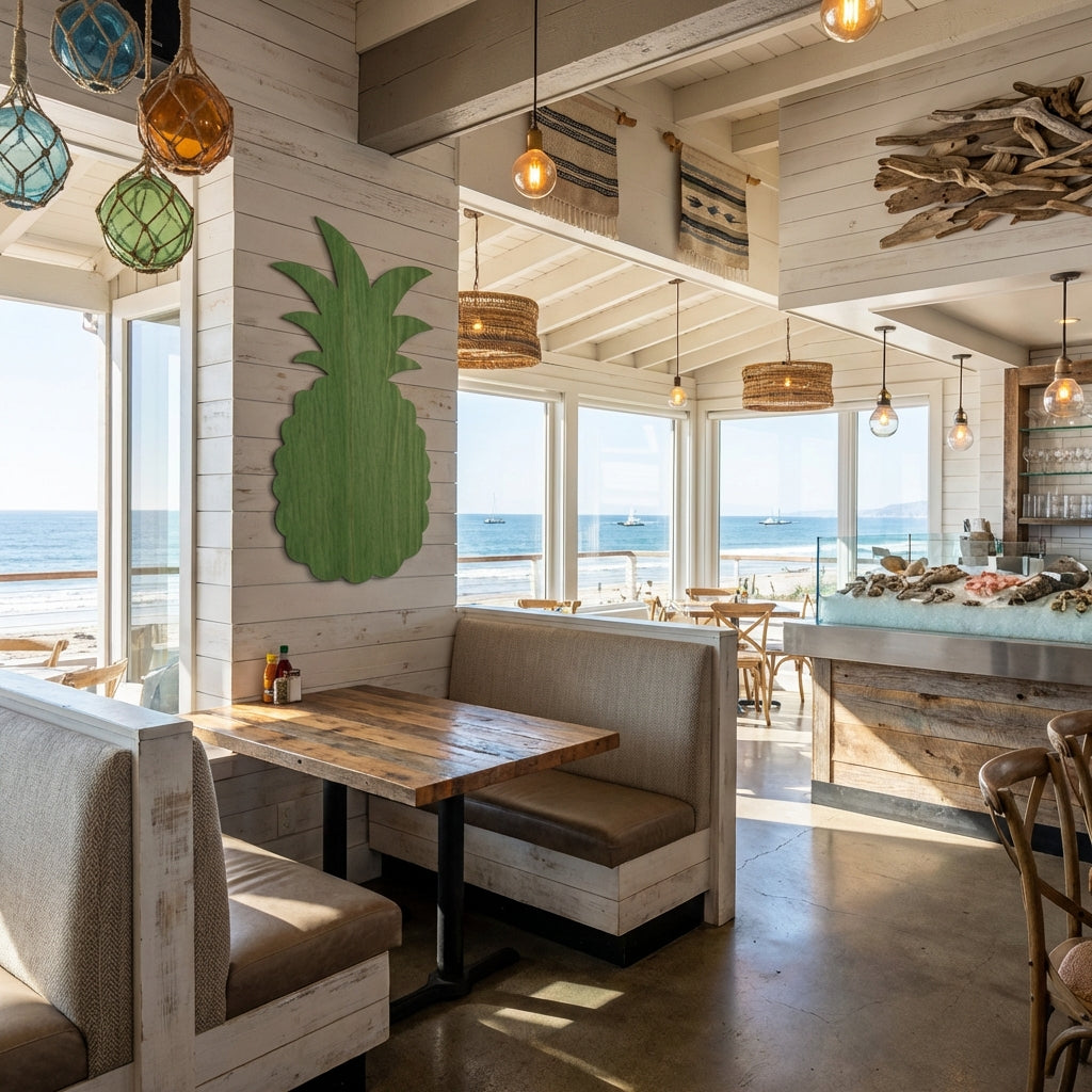 Pineapple Carved Wood Wall Art Panel - Freeform in Seafood Restaurant (Fern)