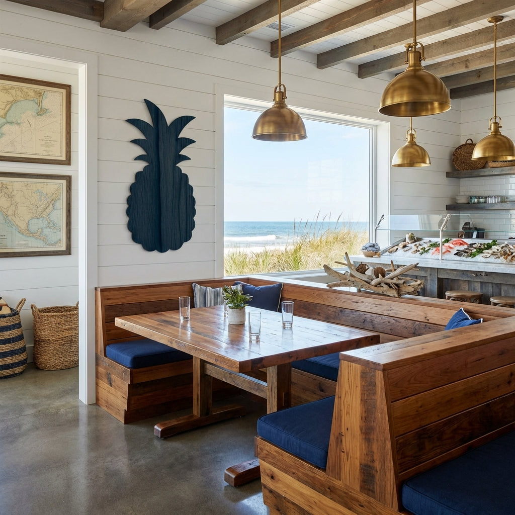 Pineapple Carved Wood Wall Art Panel - Freeform in Seafood Restaurant (Midnight Sky)