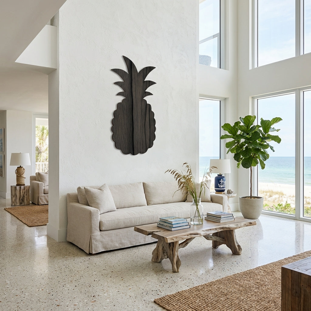 Pineapple Carved Wood Wall Art Panel - Hotel Lobby (Charcoal)