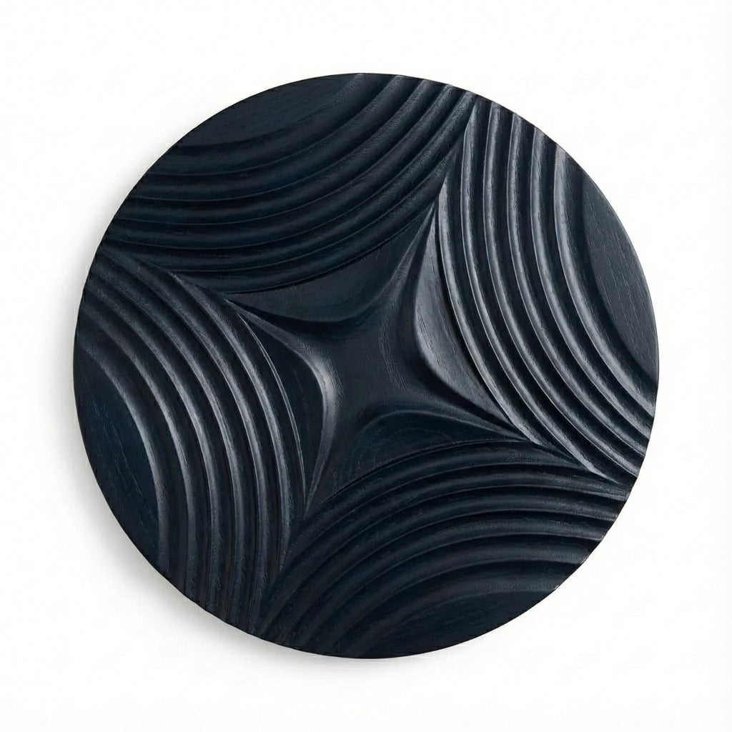 Carved Tidal Waves Wood Wall Art Panel - Midnight Sky