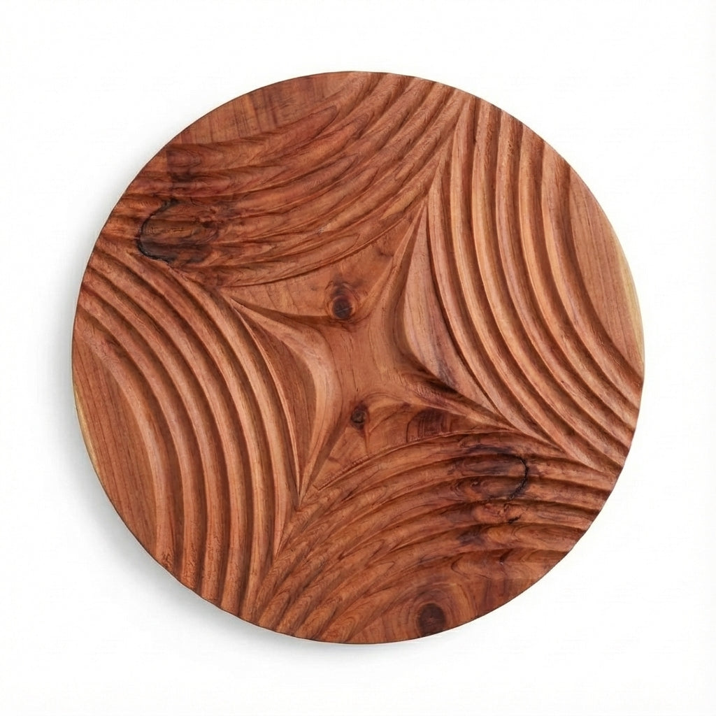 Carved Tidal Waves Wood Wall Art Panel - Natural