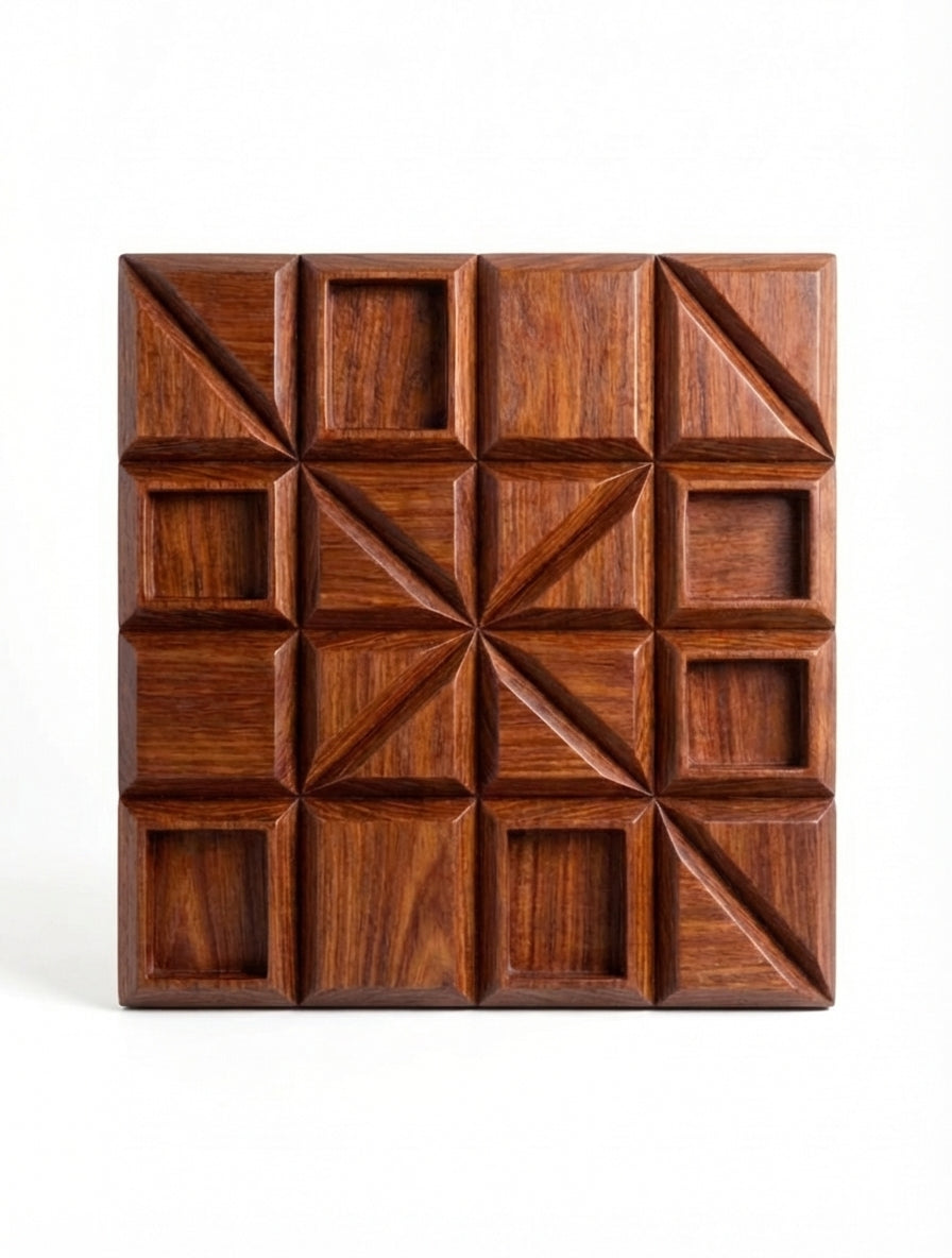 Geometric Echoes: Carved Wood Wall Art