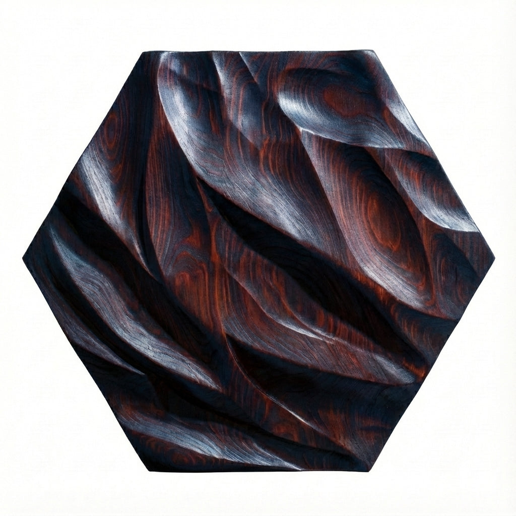 Ethereal Wave Carved Wood Wall Art - Midnight Sky