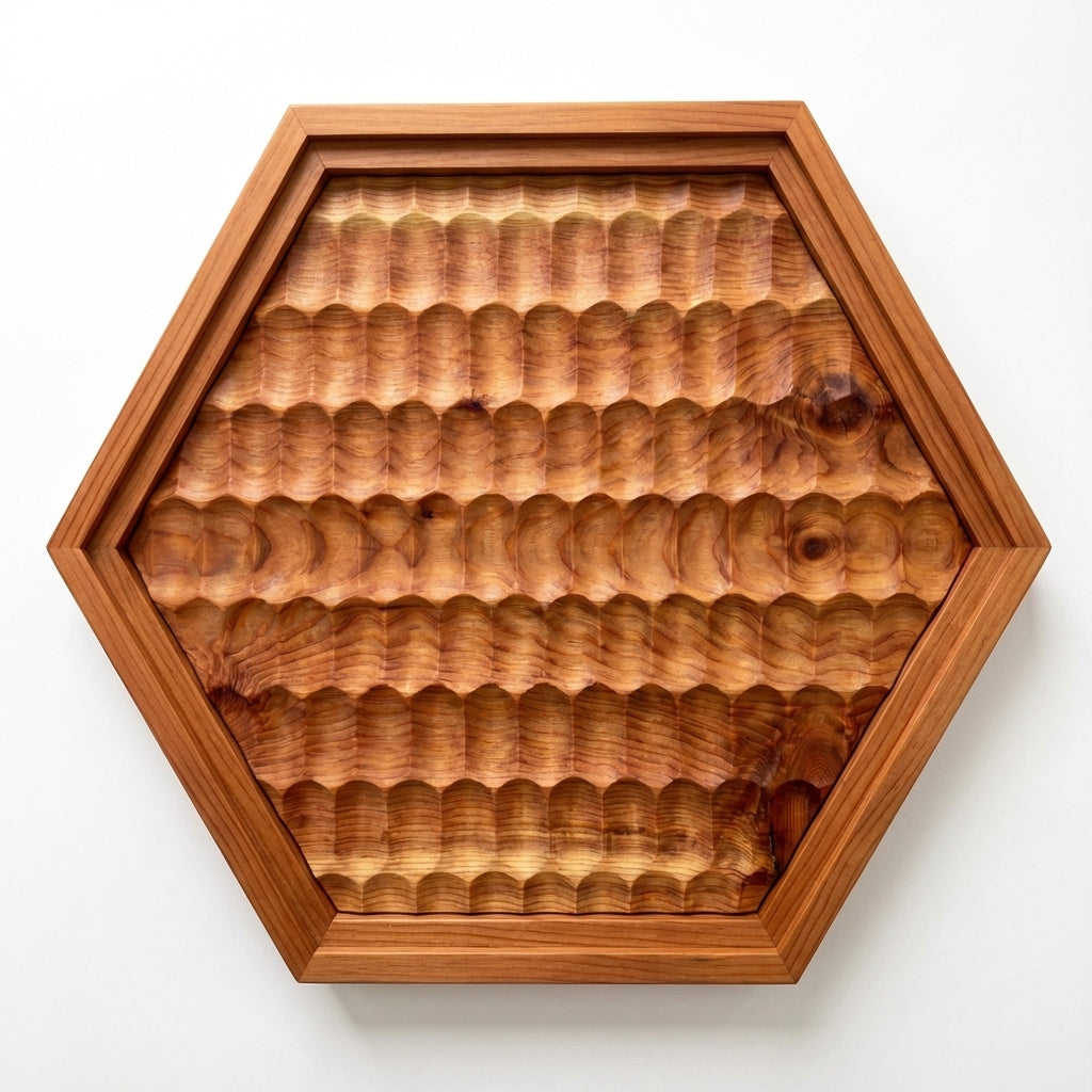 Erosion Carved Wood Wall Art Panel - Hexagon