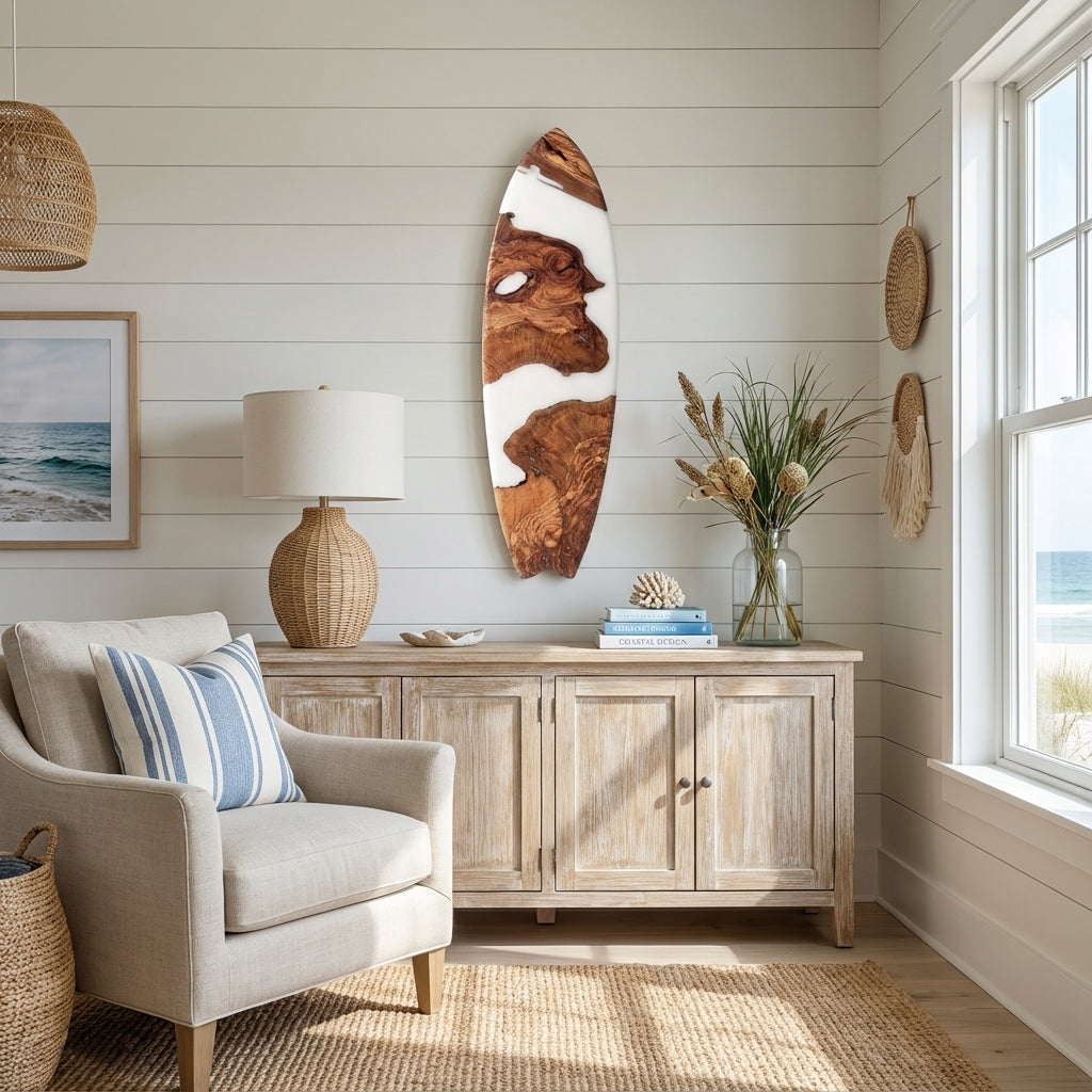 Olivewood Flow Resin Art Panel - Beach House Setting