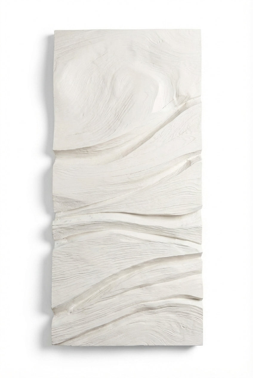 Erosion Waves Carved Wood Wall Art Panel - Freeform (Cotton White)