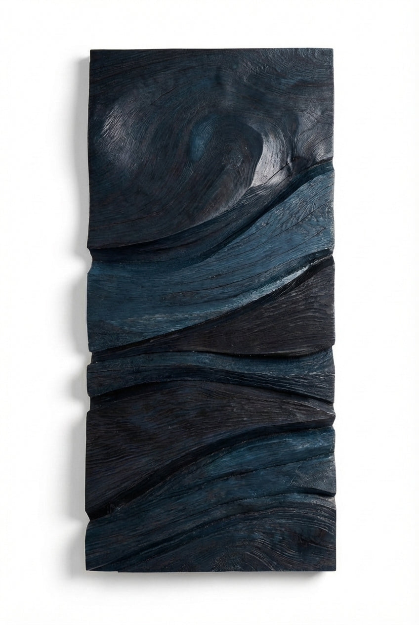 Erosion Waves Carved Wood Wall Art Panel - Freeform (Midnight Sky)